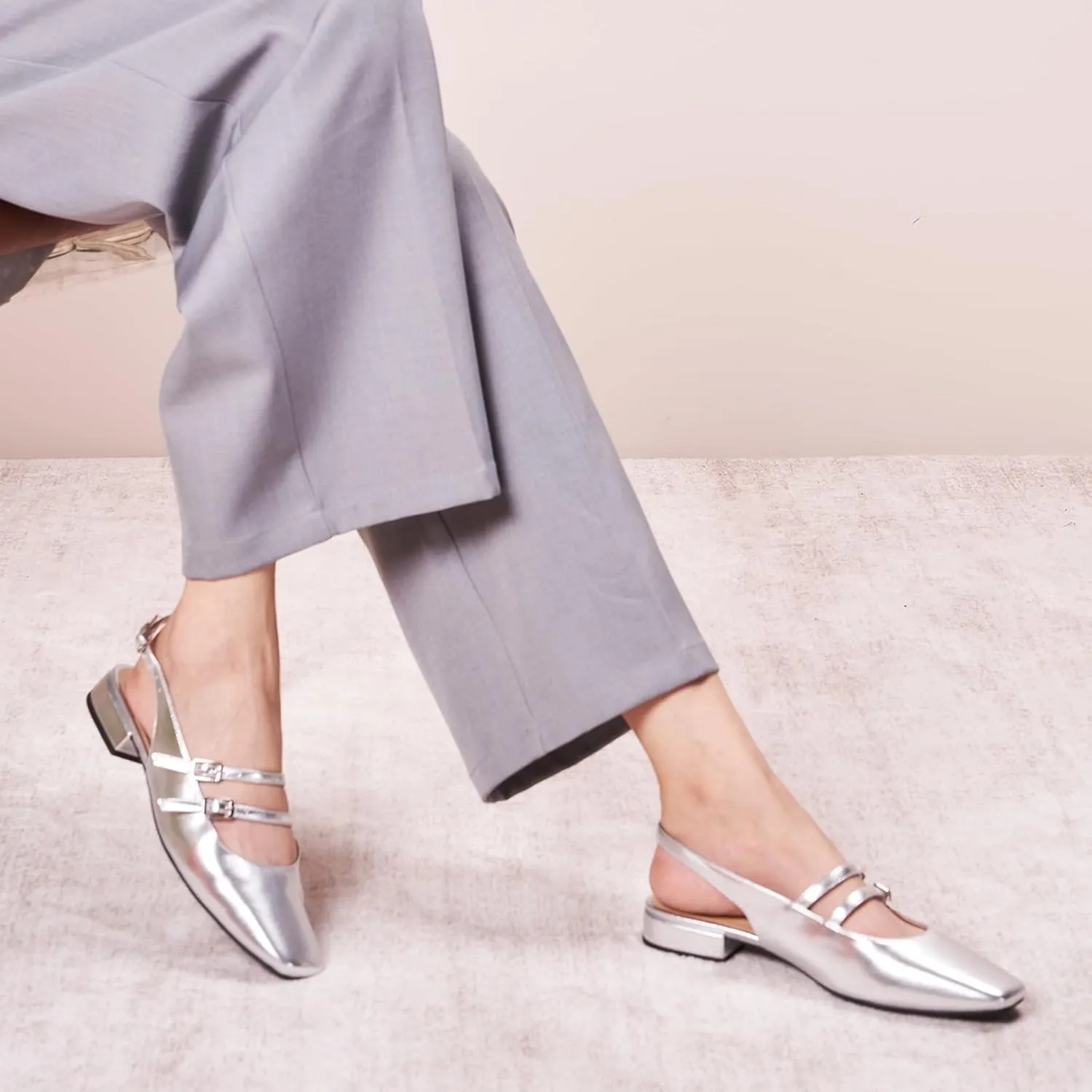 C.Paravano Women's Slingback Flats | Sandals Square Toe Dress Shoes | Flat Heel Double Strap Shoes for Business, Wedding, Cocktail Party