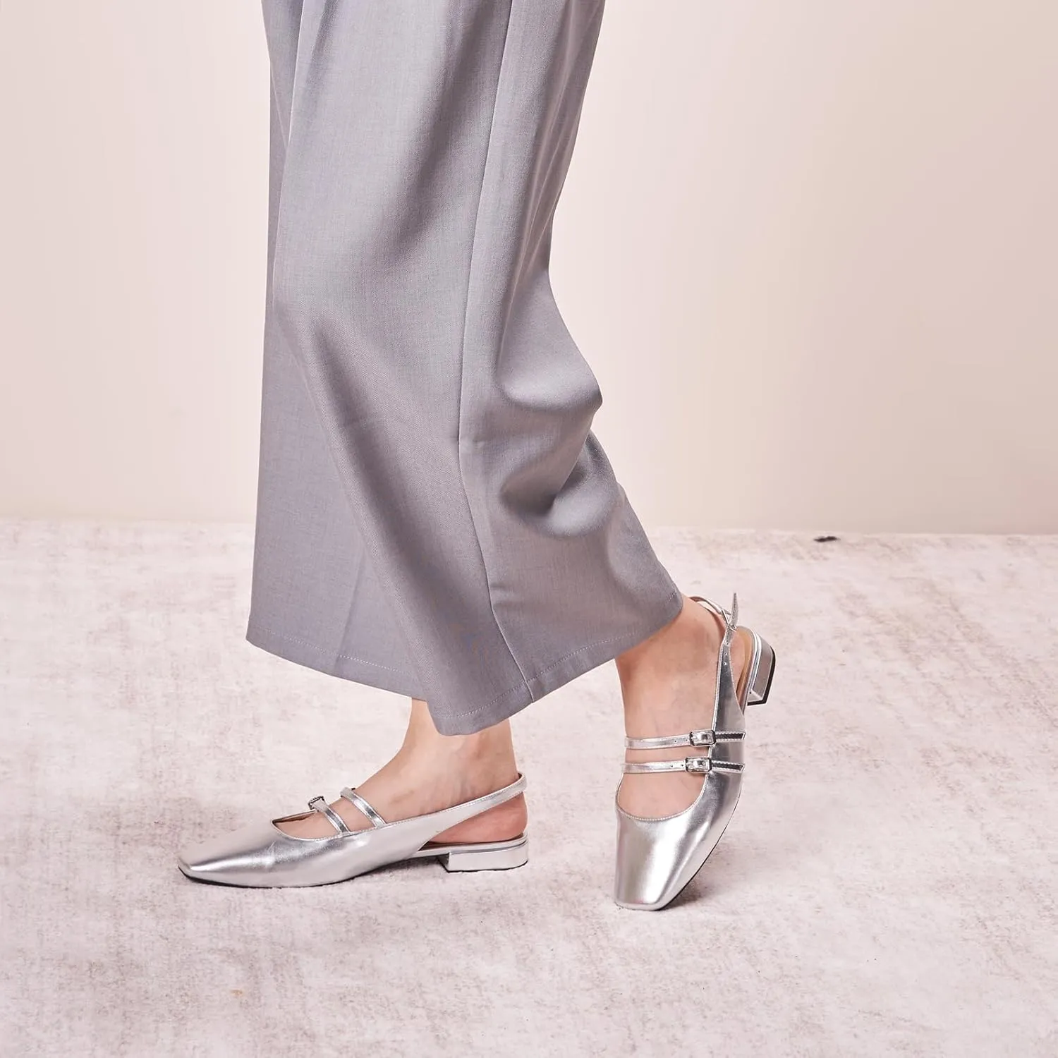 C.Paravano Women's Slingback Flats | Sandals Square Toe Dress Shoes | Flat Heel Double Strap Shoes for Business, Wedding, Cocktail Party