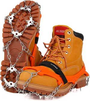 Crampons Ice Cleats Traction Snow Grips Traction Cleats System Safe with Tear-Resistant Gasket Protect for Hiking Fishing Jogging Mountaineering Walking(Orange,Medium)