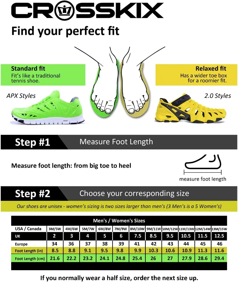 Crosskix APX Closed Toe Lace Up Water Shoes - All-Purpose Non-Slip Submersible Sneakers with Arch Support for Men, Women, Kids