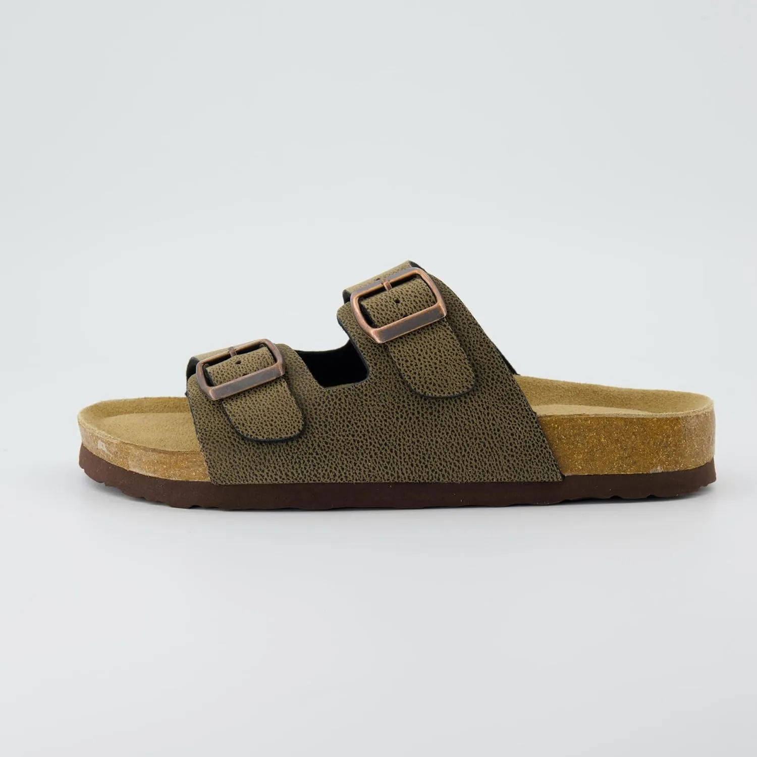 CUSHIONAIRE Lane Cork Footbed Sandals for Women – Comfortable Double Buckle Slip-On with Genuine Suede Footbed & Arch Support Slides for Women Footwear