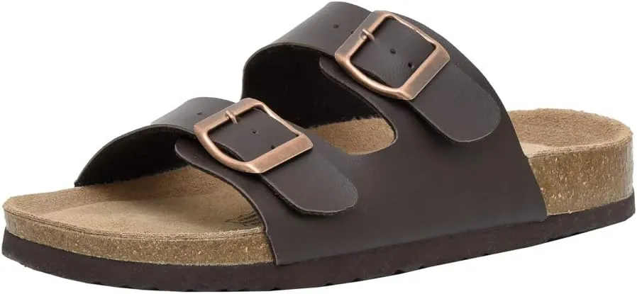 CUSHIONAIRE Lane Cork Footbed Sandals for Women – Comfortable Double Buckle Slip-On with Genuine Suede Footbed & Arch Support Slides for Women Footwear