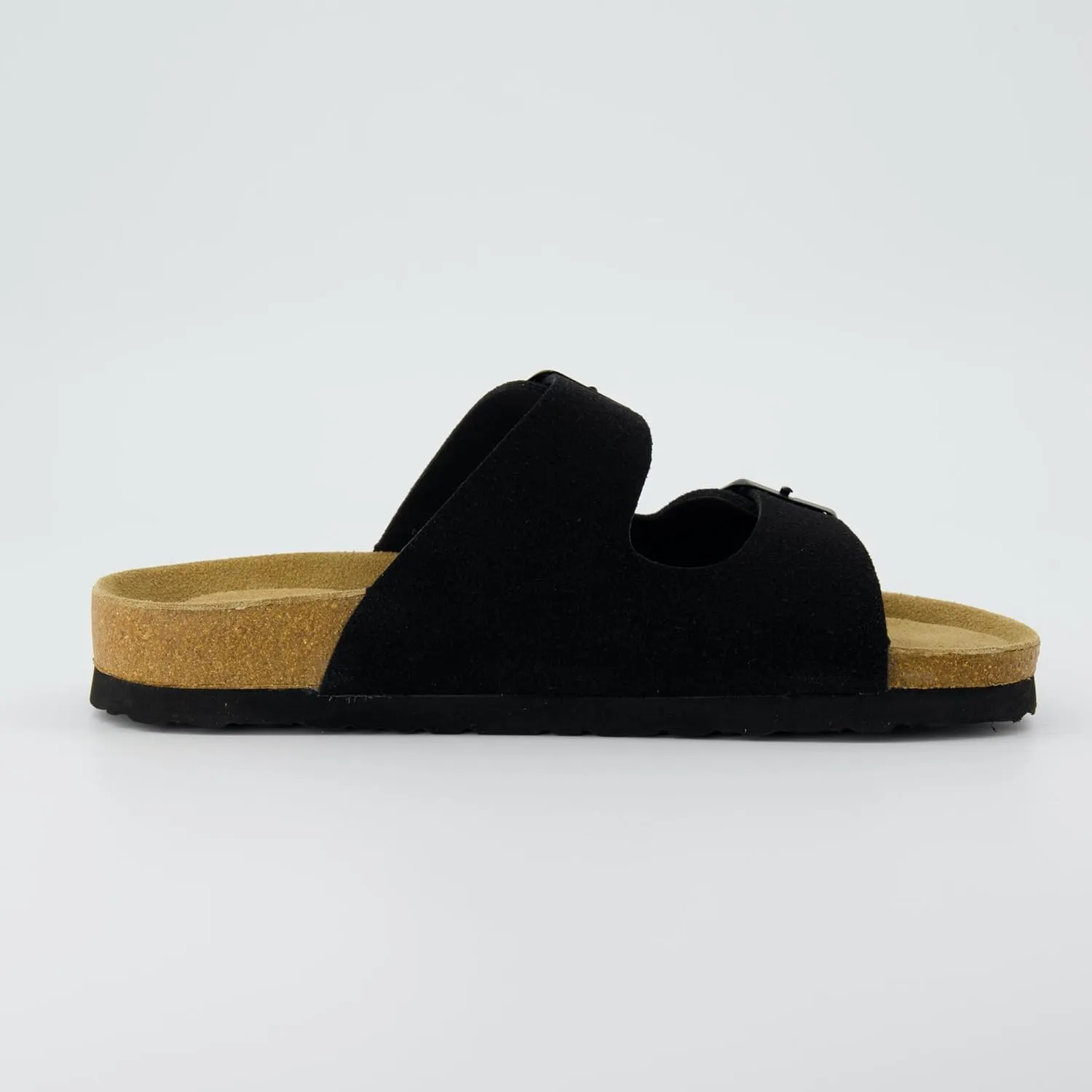 CUSHIONAIRE Lane Cork Footbed Sandals for Women – Comfortable Double Buckle Slip-On with Genuine Suede Footbed & Arch Support Slides for Women Footwear