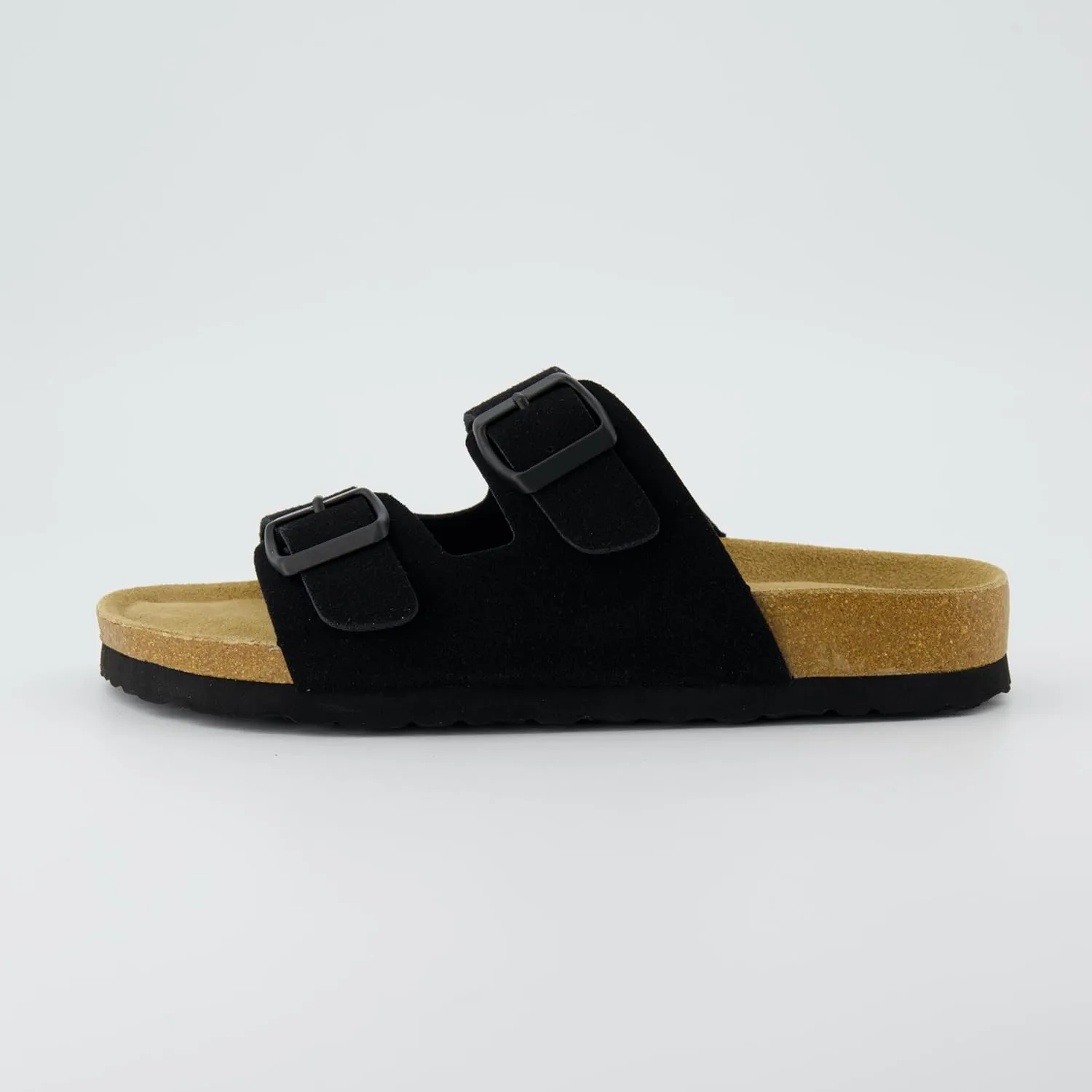 CUSHIONAIRE Lane Cork Footbed Sandals for Women – Comfortable Double Buckle Slip-On with Genuine Suede Footbed & Arch Support Slides for Women Footwear