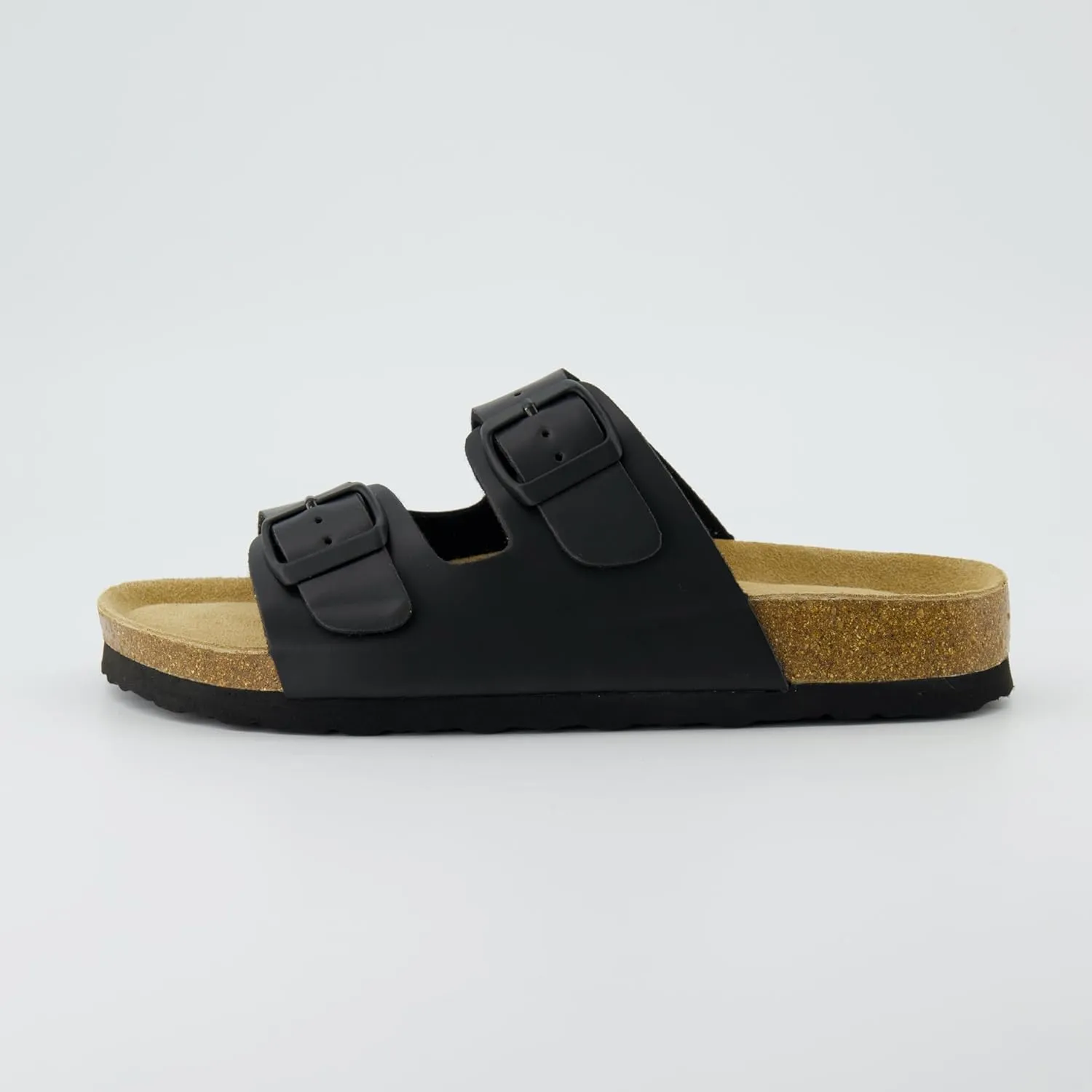 CUSHIONAIRE Lane Cork Footbed Sandals for Women – Comfortable Double Buckle Slip-On with Genuine Suede Footbed & Arch Support Slides for Women Footwear