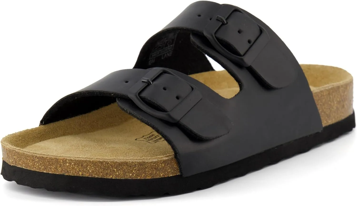 CUSHIONAIRE Lane Cork Footbed Sandals for Women – Comfortable Double Buckle Slip-On with Genuine Suede Footbed & Arch Support Slides for Women Footwear