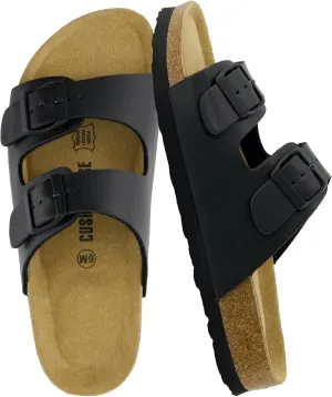 CUSHIONAIRE Lane Cork Footbed Sandals for Women – Comfortable Double Buckle Slip-On with Genuine Suede Footbed & Arch Support Slides for Women Footwear