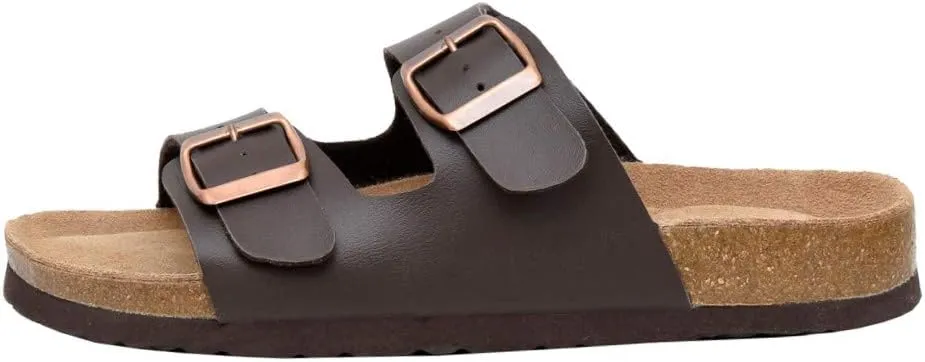 CUSHIONAIRE Lane Cork Footbed Sandals for Women – Comfortable Double Buckle Slip-On with Genuine Suede Footbed & Arch Support Slides for Women Footwear