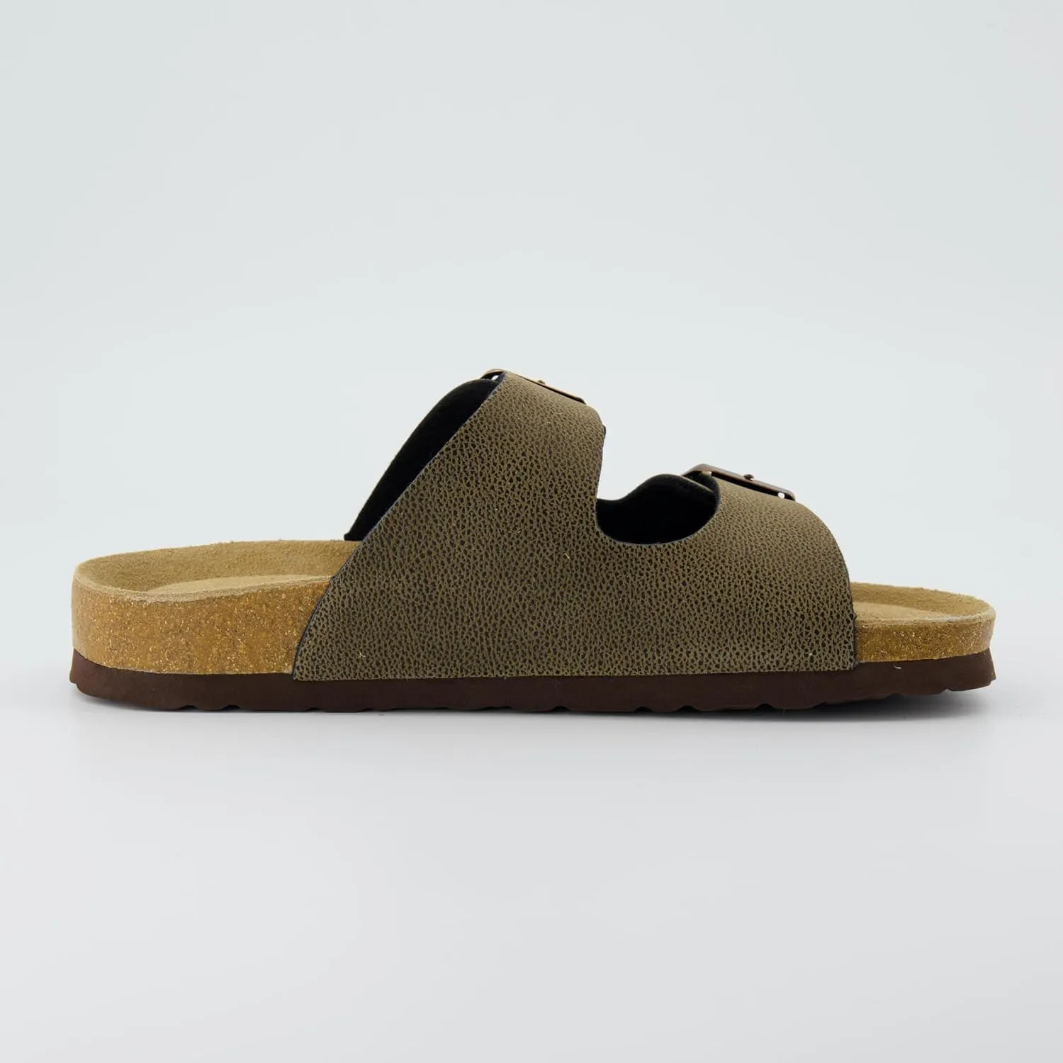 CUSHIONAIRE Lane Cork Footbed Sandals for Women – Comfortable Double Buckle Slip-On with Genuine Suede Footbed & Arch Support Slides for Women Footwear