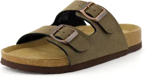 CUSHIONAIRE Lane Cork Footbed Sandals for Women – Comfortable Double Buckle Slip-On with Genuine Suede Footbed & Arch Support Slides for Women Footwear