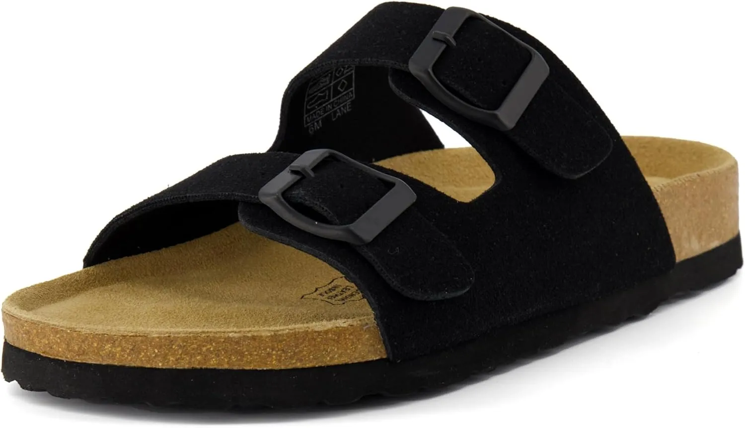 CUSHIONAIRE Lane Cork Footbed Sandals for Women – Comfortable Double Buckle Slip-On with Genuine Suede Footbed & Arch Support Slides for Women Footwear
