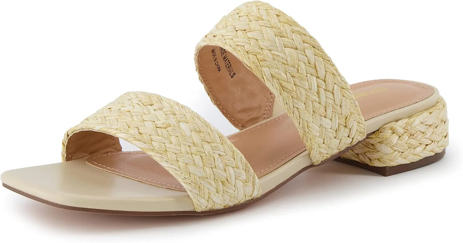 CUSHIONAIRE Women's Niki Raffia low block heel sandal  Memory Foam and Wide Widths Available