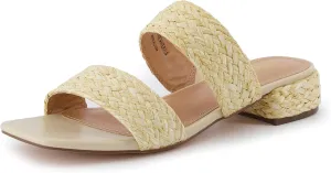 CUSHIONAIRE Women's Niki Raffia low block heel sandal  Memory Foam and Wide Widths Available