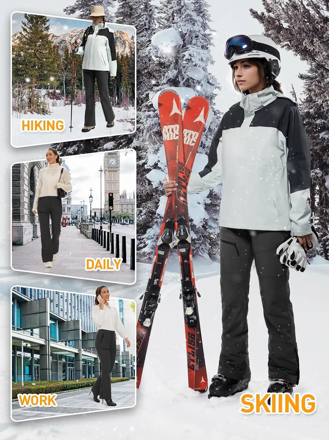 Cycorld Women's Snow Ski Pants Fleece Lined Waterproof Softshell Insulated Flare for Snowboarding Hiking Winter Outdoor