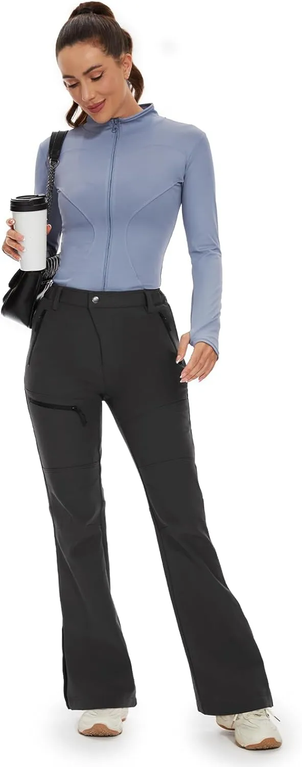 Cycorld Women's Snow Ski Pants Fleece Lined Waterproof Softshell Insulated Flare for Snowboarding Hiking Winter Outdoor