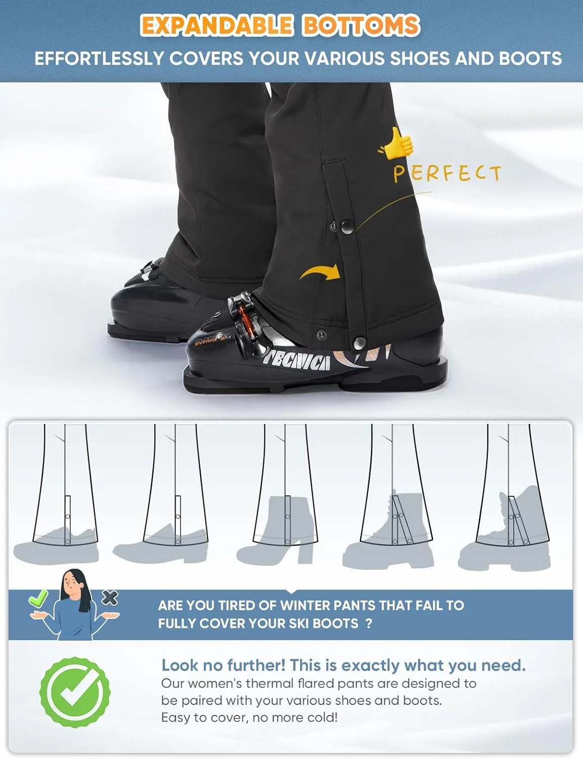 Cycorld Women's Snow Ski Pants Fleece Lined Waterproof Softshell Insulated Flare for Snowboarding Hiking Winter Outdoor