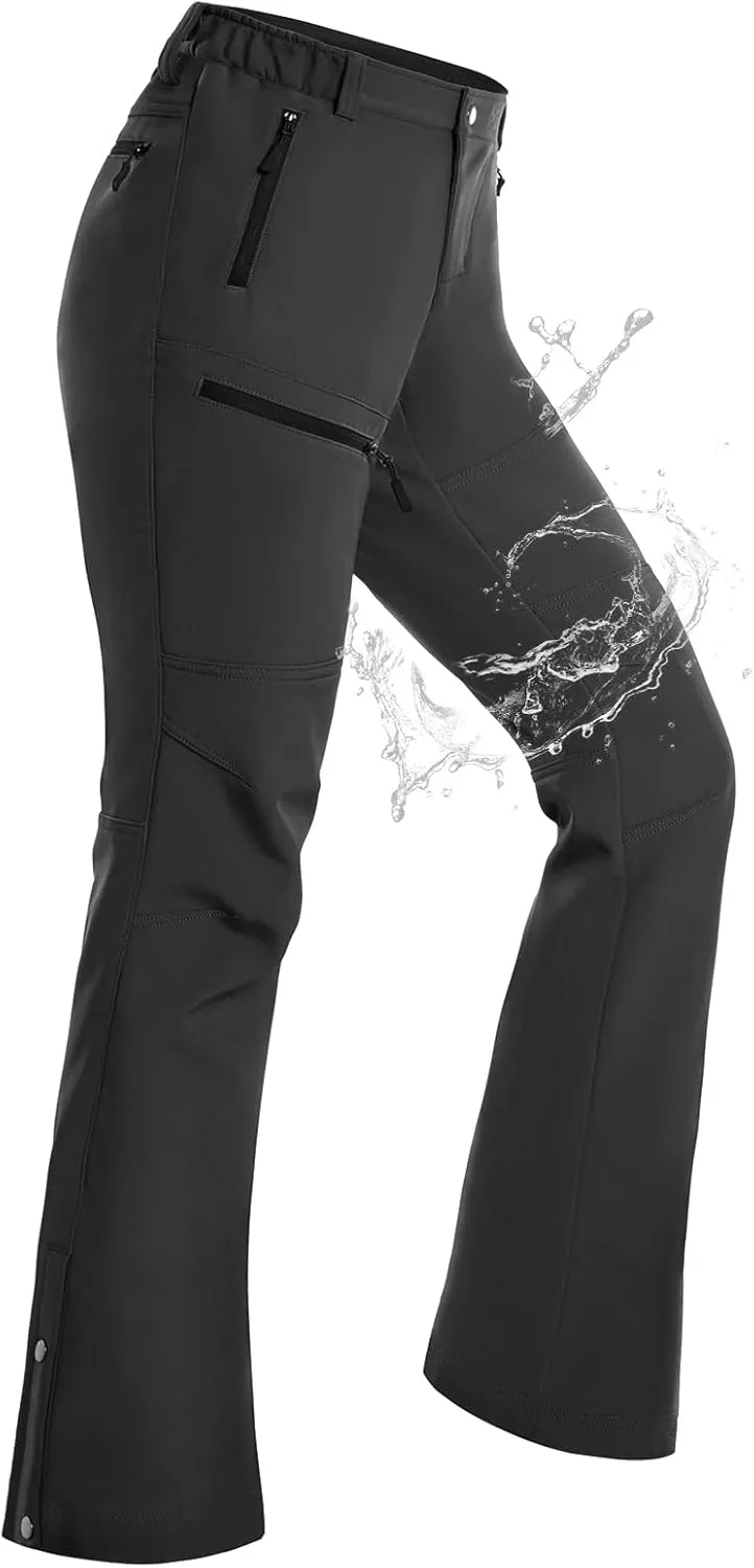Cycorld Women's Snow Ski Pants Fleece Lined Waterproof Softshell Insulated Flare for Snowboarding Hiking Winter Outdoor