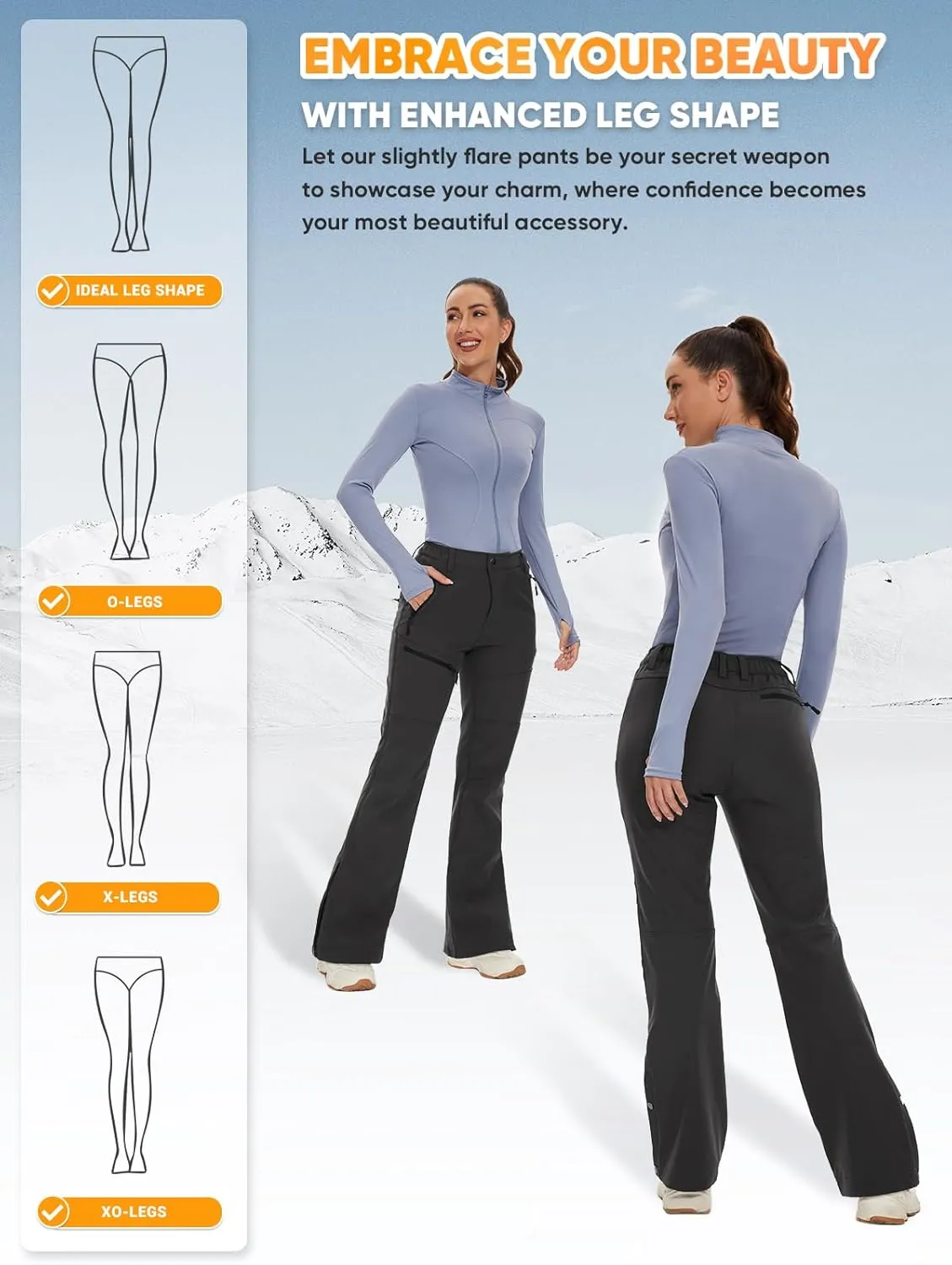 Cycorld Women's Snow Ski Pants Fleece Lined Waterproof Softshell Insulated Flare for Snowboarding Hiking Winter Outdoor