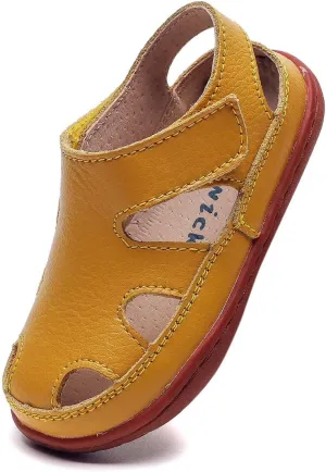 DADAWEN Boy's Girl's Leather Soft Closed Toe Outdoor Beach Summer Sport Sandals Water Shoes (Toddler/Little Kid/Big Kid)