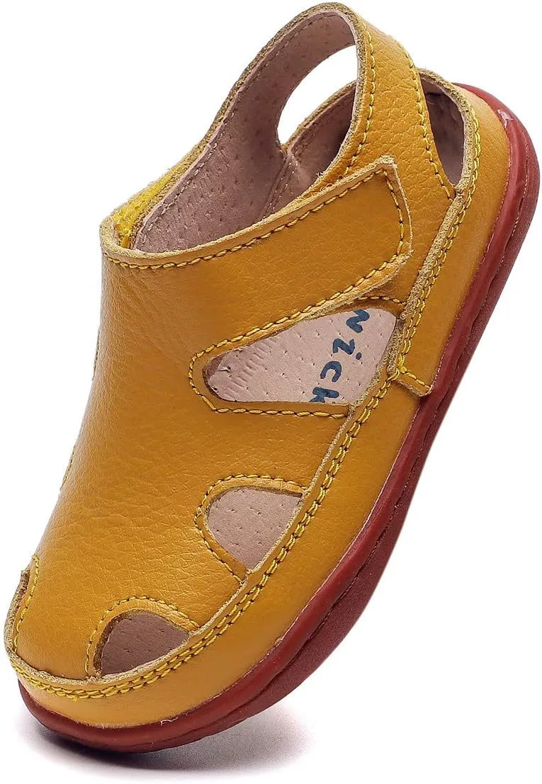 DADAWEN Boy's Girl's Leather Soft Closed Toe Outdoor Beach Summer Sport Sandals Water Shoes (Toddler/Little Kid/Big Kid)