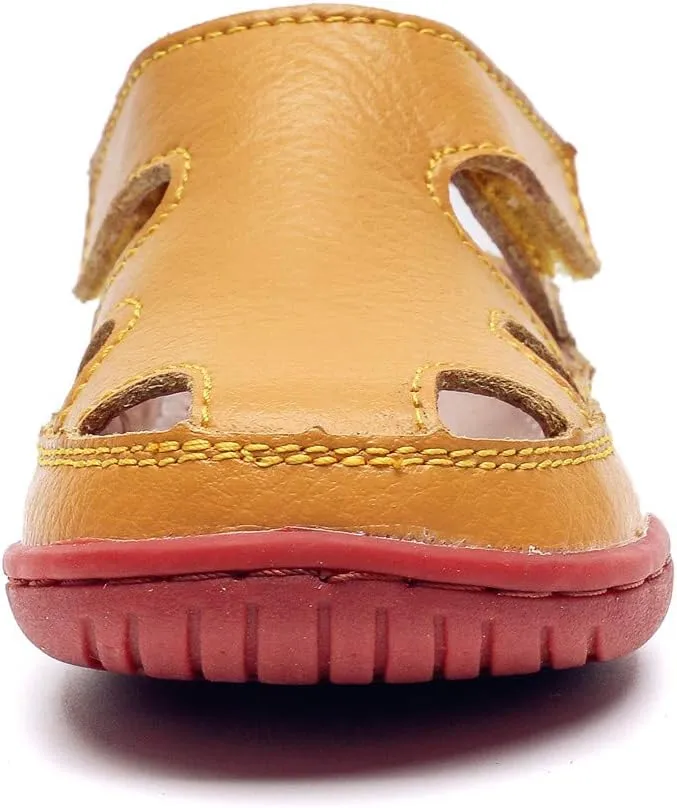 DADAWEN Boy's Girl's Leather Soft Closed Toe Outdoor Beach Summer Sport Sandals Water Shoes (Toddler/Little Kid/Big Kid)