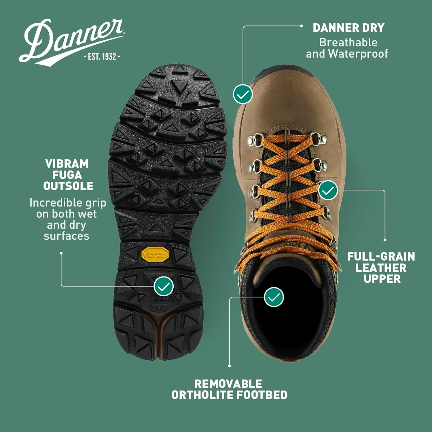Danner Mountain 600 Hiking Boots for Women - Waterproof, Durable Suede Upper, Breathable Lining, Triple-Density Footbed & Vibram Traction Outsole
