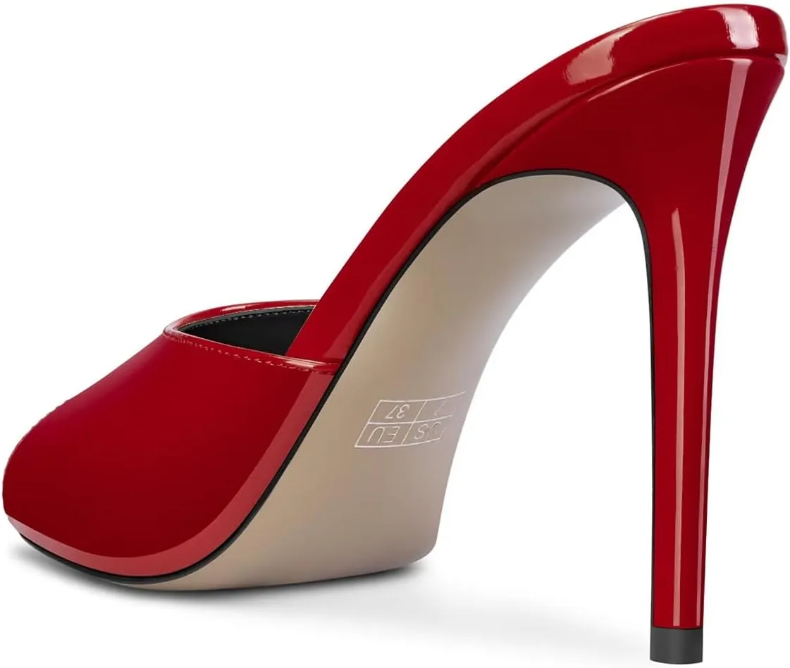 DearOnly Womens Peep Open Toe Stiletto Sandals Slip-on Fashion Party High Heel Mules Dress Shoes 3.9 Inches Heels
