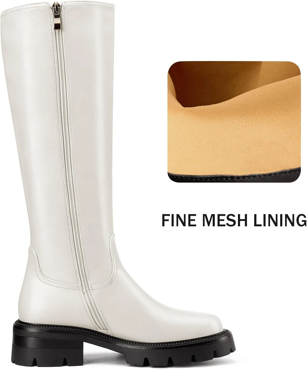DearOnly Womens Wide Calf Knee High Boots Round Toe Platform Chunky Heel Boots Side Zipper Lug Sole Fashion Dress Tall Boots
