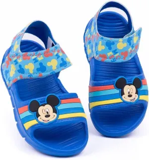 Disney Mickey Mouse Kids Sandals | Boys & Girls Sliders with Supportive Strap for Toddlers | Blue Slip-on Pool Shoes Footwear