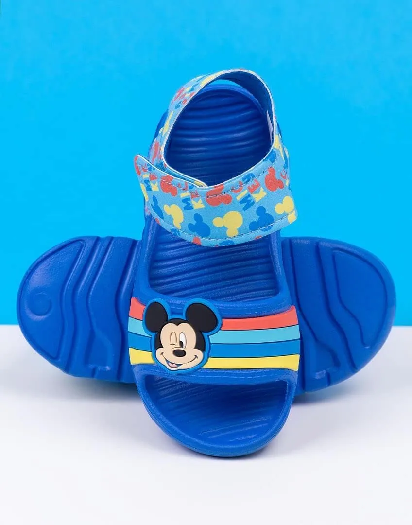 Disney Mickey Mouse Kids Sandals | Boys & Girls Sliders with Supportive Strap for Toddlers | Blue Slip-on Pool Shoes Footwear