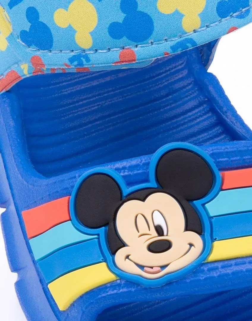 Disney Mickey Mouse Kids Sandals | Boys & Girls Sliders with Supportive Strap for Toddlers | Blue Slip-on Pool Shoes Footwear
