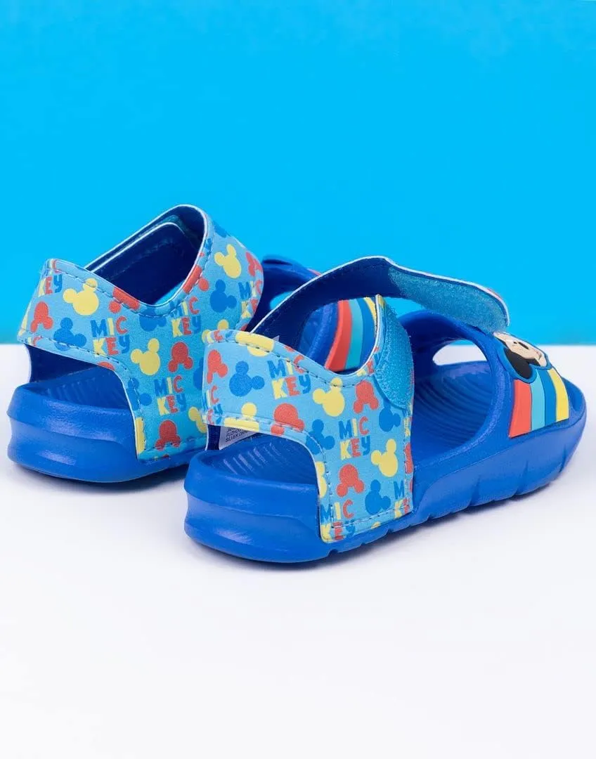 Disney Mickey Mouse Kids Sandals | Boys & Girls Sliders with Supportive Strap for Toddlers | Blue Slip-on Pool Shoes Footwear