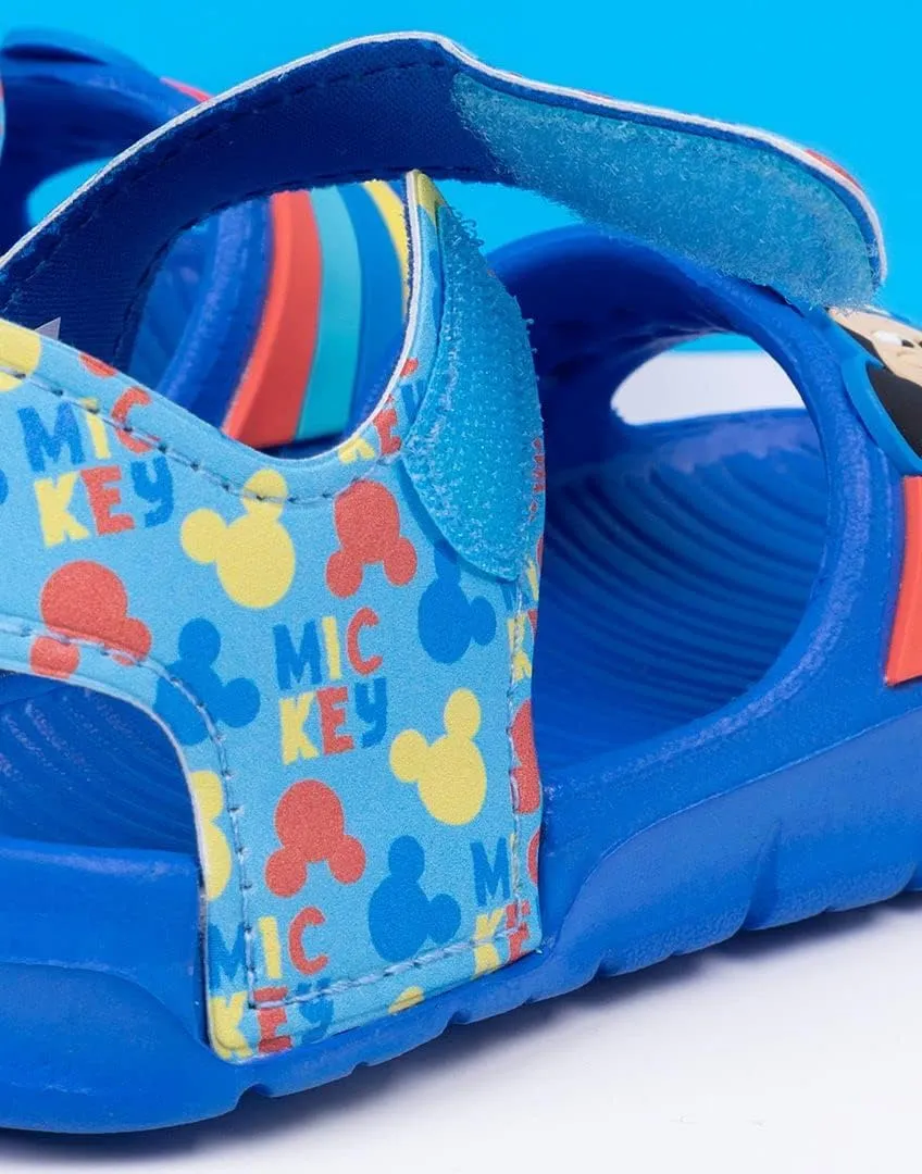 Disney Mickey Mouse Kids Sandals | Boys & Girls Sliders with Supportive Strap for Toddlers | Blue Slip-on Pool Shoes Footwear