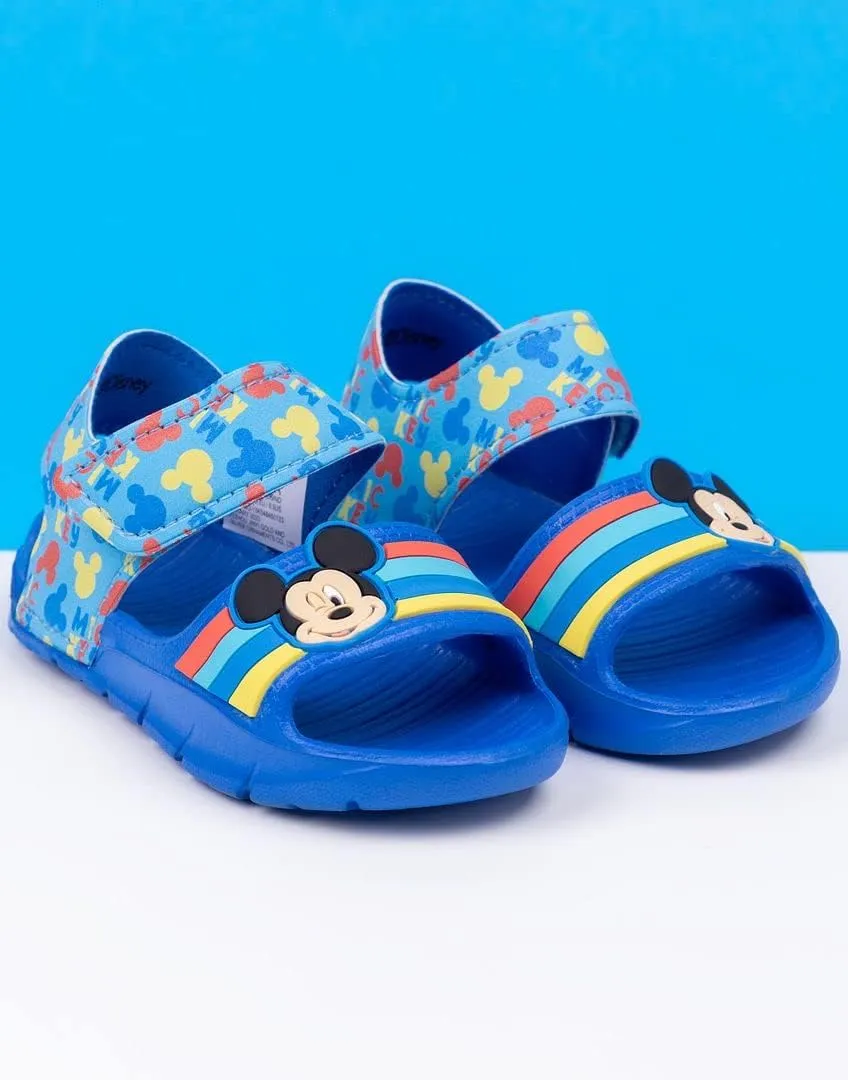 Disney Mickey Mouse Kids Sandals | Boys & Girls Sliders with Supportive Strap for Toddlers | Blue Slip-on Pool Shoes Footwear