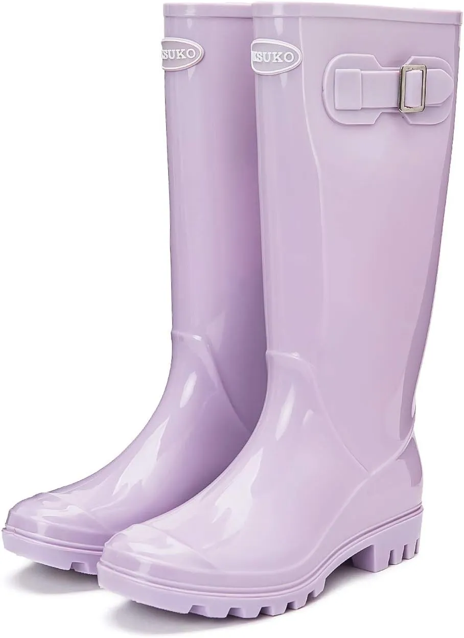DKSUKO Women's Tall Rain Boots Garden Boots Waterproof Wellington Rubber Boots