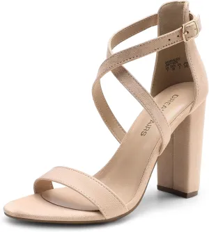DREAM PAIRS 4 inch High Heels for Women Chunky Block Cross Strap Open Toe Dress Sandals for Wedding Bridal Evening Homecoming Prom