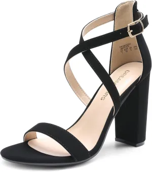 DREAM PAIRS 4 inch High Heels for Women Chunky Block Cross Strap Open Toe Dress Sandals for Wedding Bridal Evening Homecoming Prom