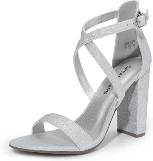 DREAM PAIRS 4 inch High Heels for Women Chunky Block Cross Strap Open Toe Dress Sandals for Wedding Bridal Evening Homecoming Prom