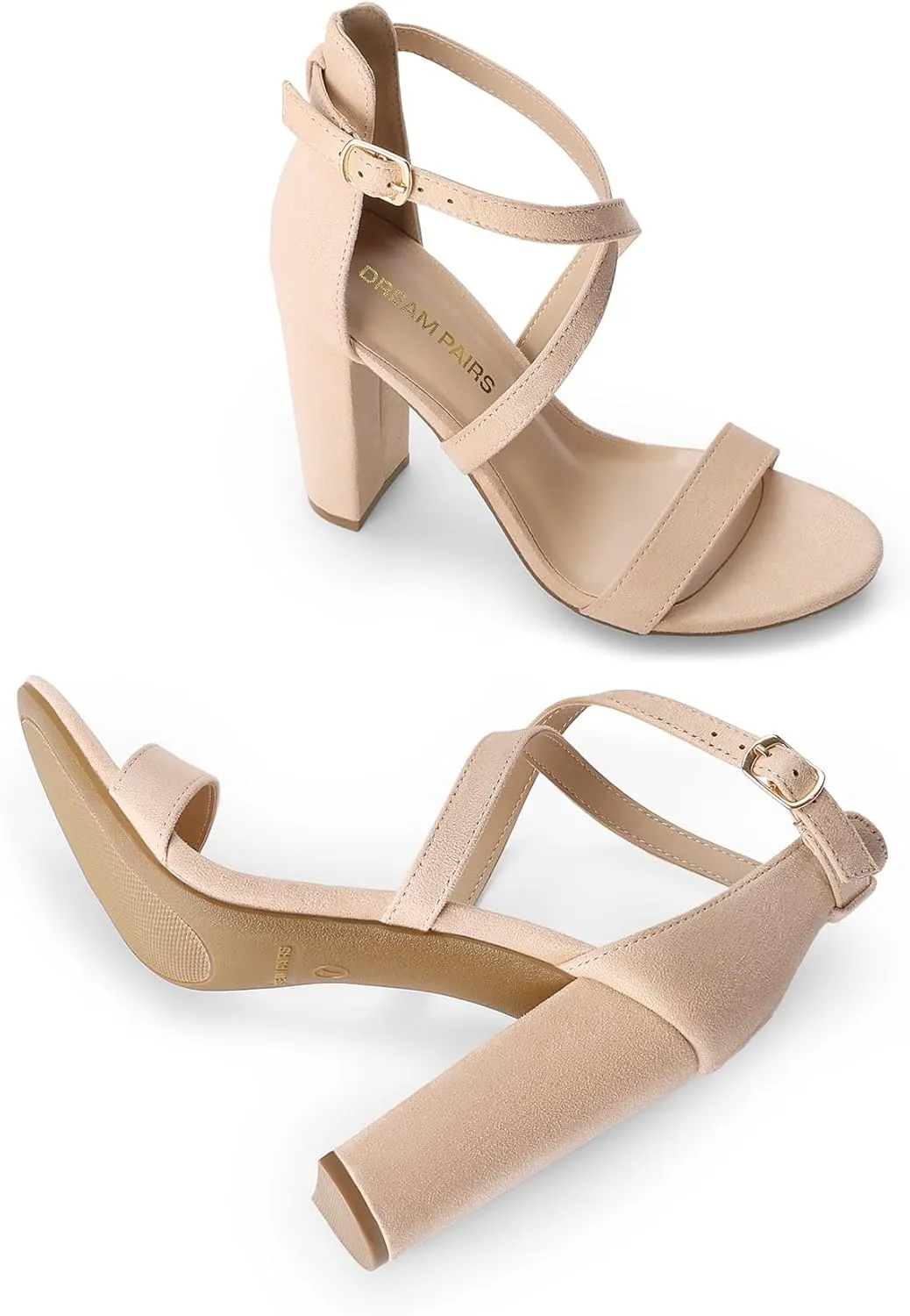 DREAM PAIRS 4 inch High Heels for Women Chunky Block Cross Strap Open Toe Dress Sandals for Wedding Bridal Evening Homecoming Prom