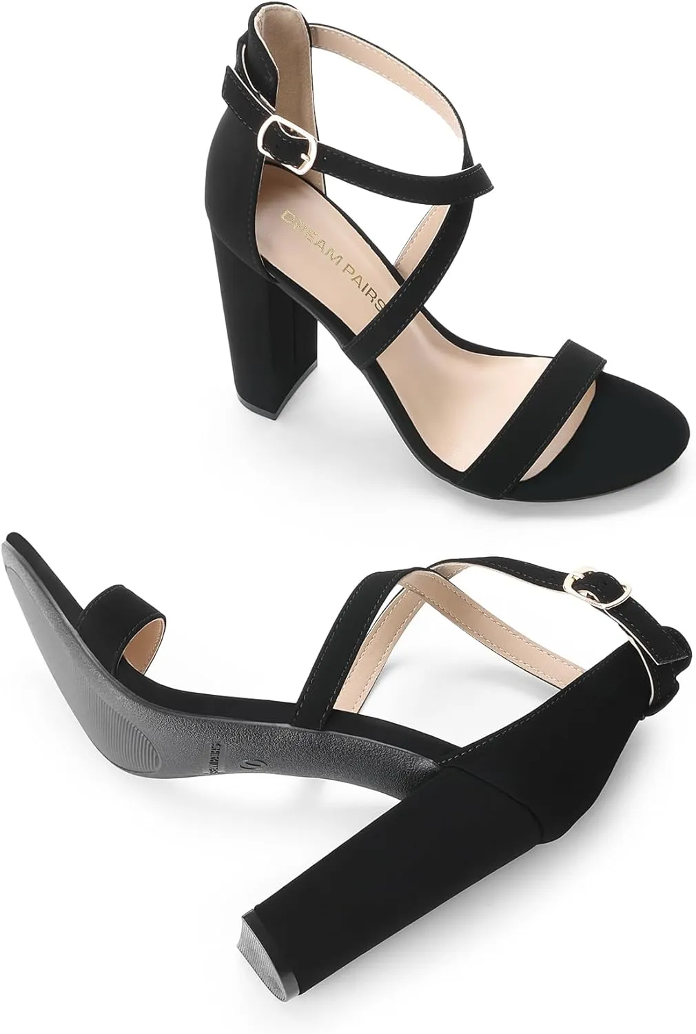 DREAM PAIRS 4 inch High Heels for Women Chunky Block Cross Strap Open Toe Dress Sandals for Wedding Bridal Evening Homecoming Prom