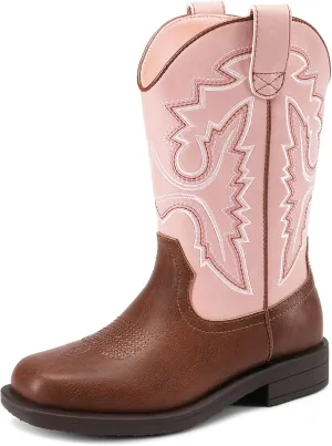 DREAM PAIRS Boys Girls Cowboy Boots Kids Western Square Toe Riding Boots