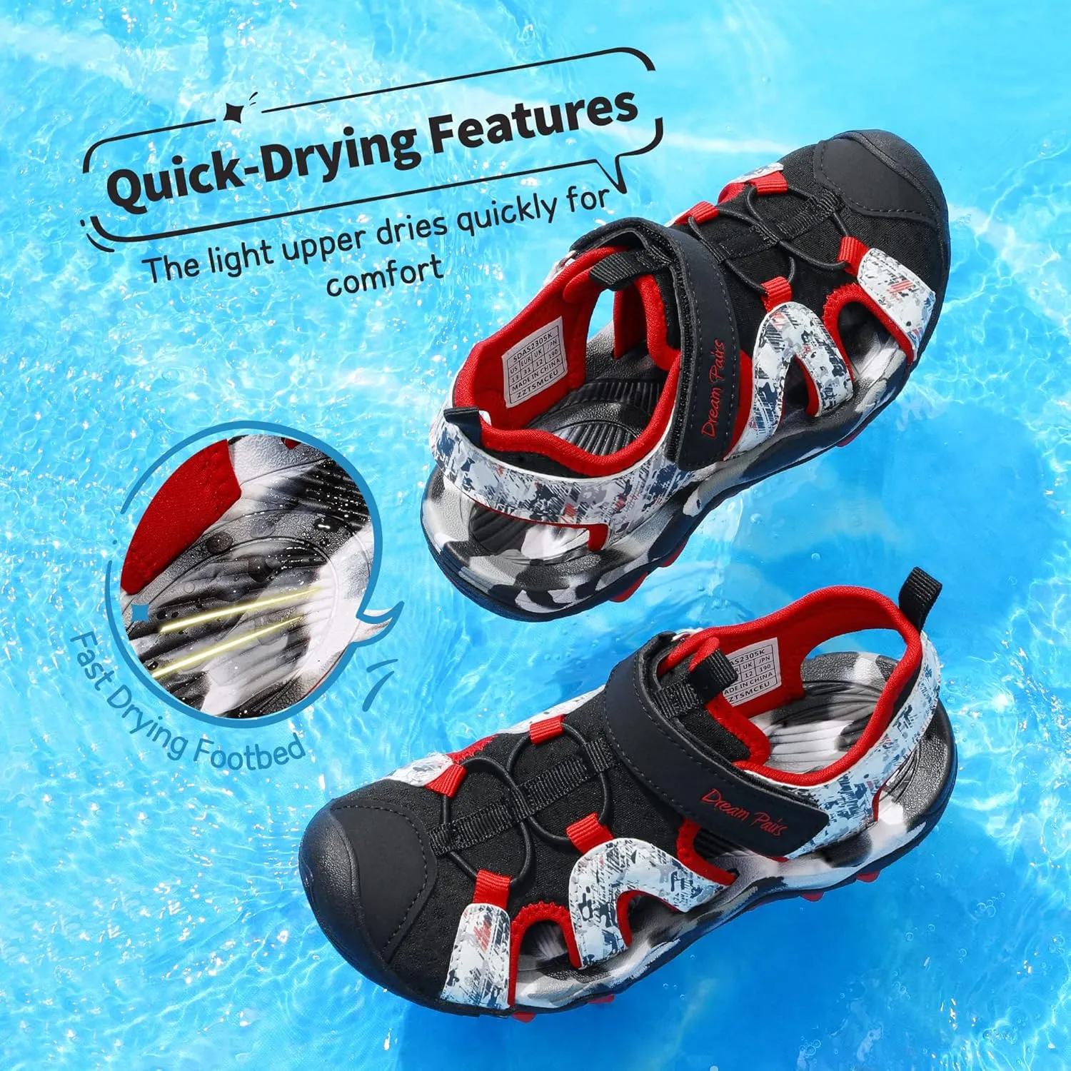 DREAM PAIRS Boys Girls Summer Outdoor Athletic Sport Sandals for Little/Big Kid
