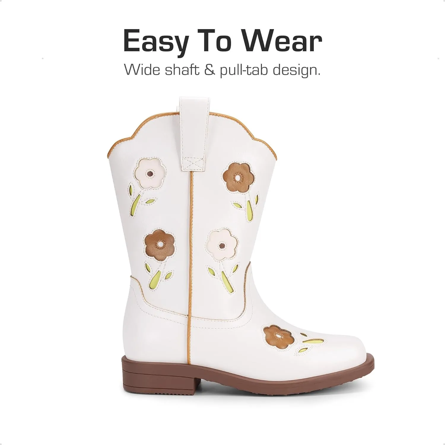 DREAM PAIRS Girls Cowgirl Boots Kids Mid Calf Western Boots Flower Cowboy Boots Square Toe Riding Shoes for Toddler/Little Kid/Big Kid