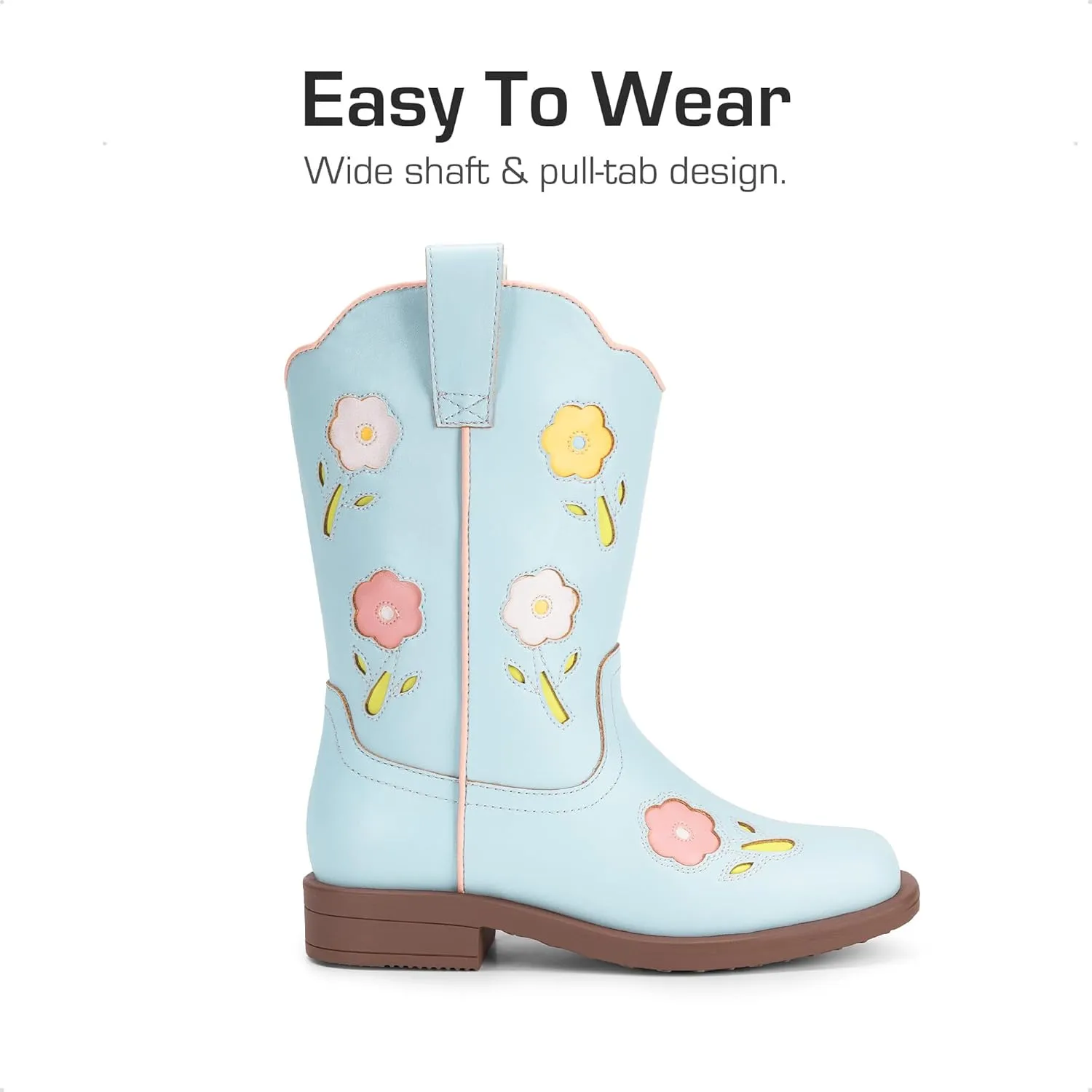 DREAM PAIRS Girls Cowgirl Boots Kids Mid Calf Western Boots Flower Cowboy Boots Square Toe Riding Shoes for Toddler/Little Kid/Big Kid