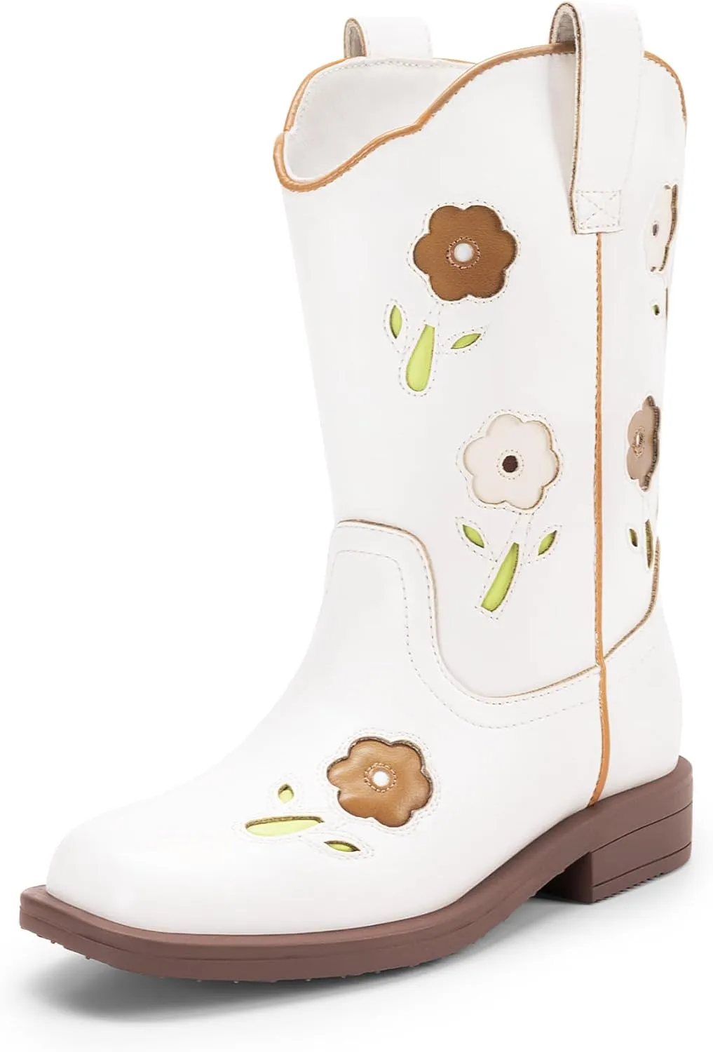 DREAM PAIRS Girls Cowgirl Boots Kids Mid Calf Western Boots Flower Cowboy Boots Square Toe Riding Shoes for Toddler/Little Kid/Big Kid