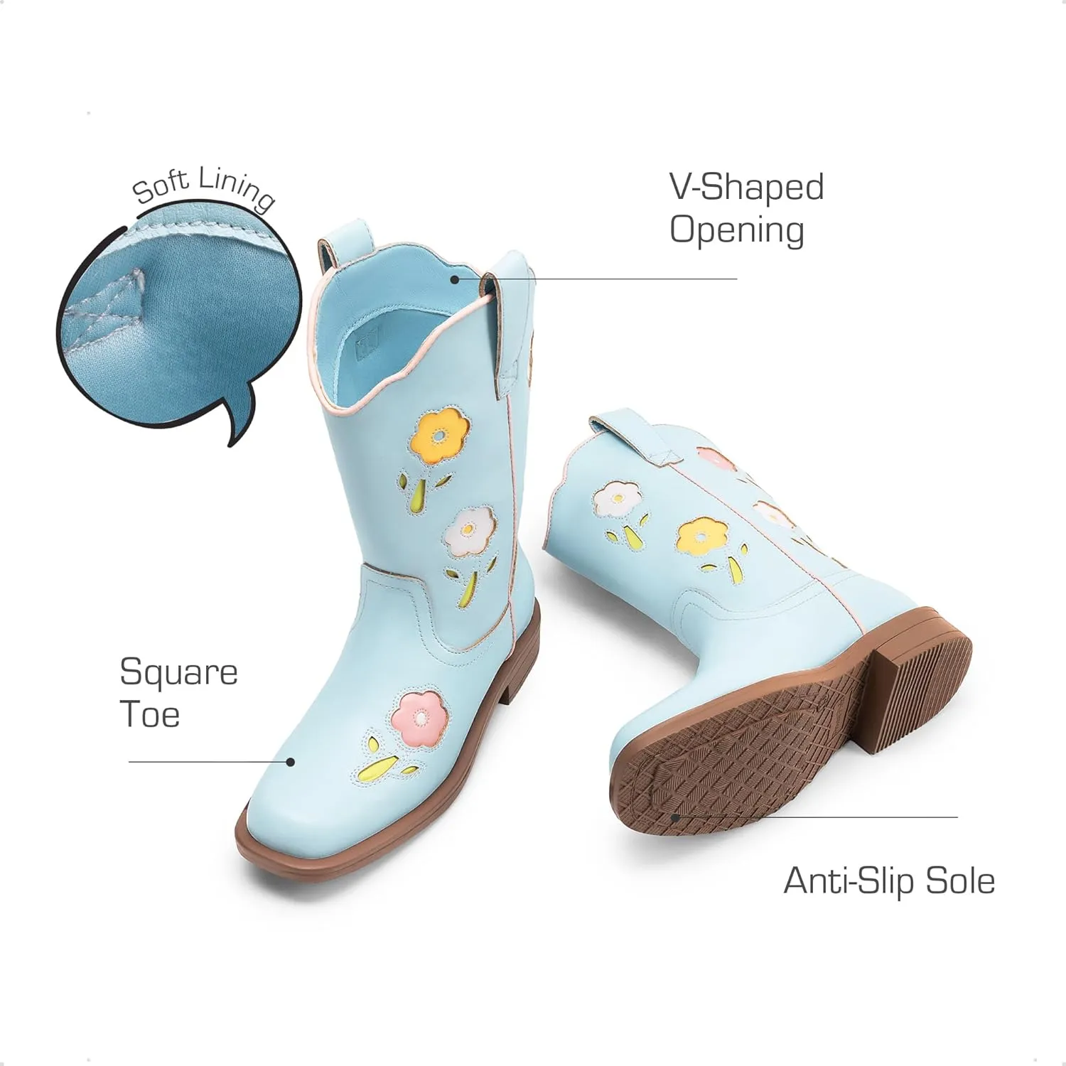 DREAM PAIRS Girls Cowgirl Boots Kids Mid Calf Western Boots Flower Cowboy Boots Square Toe Riding Shoes for Toddler/Little Kid/Big Kid