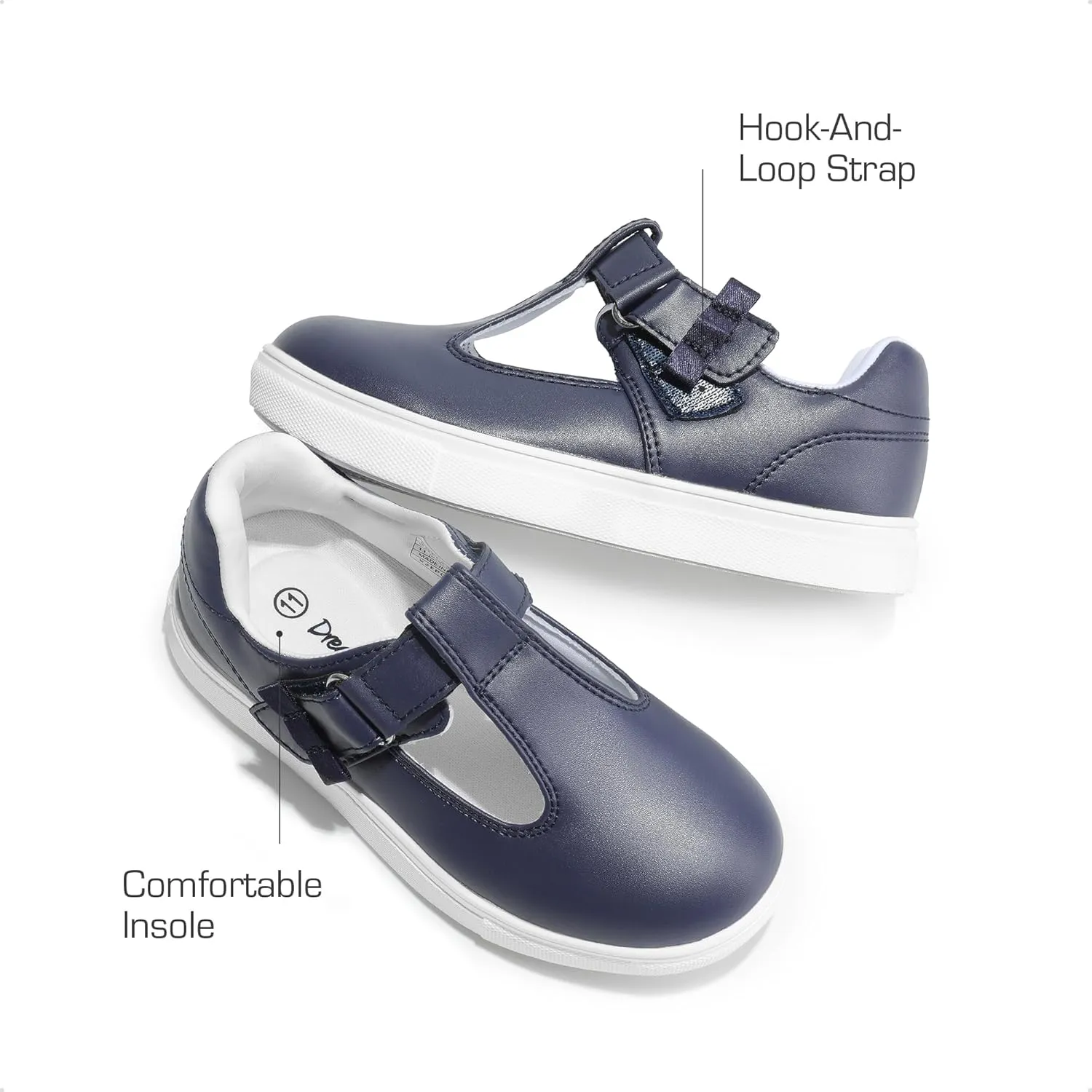 DREAM PAIRS Girls Mary Jane School Uniform Shoes T-Strap Flat Sneakers for Toddler/Little Kid