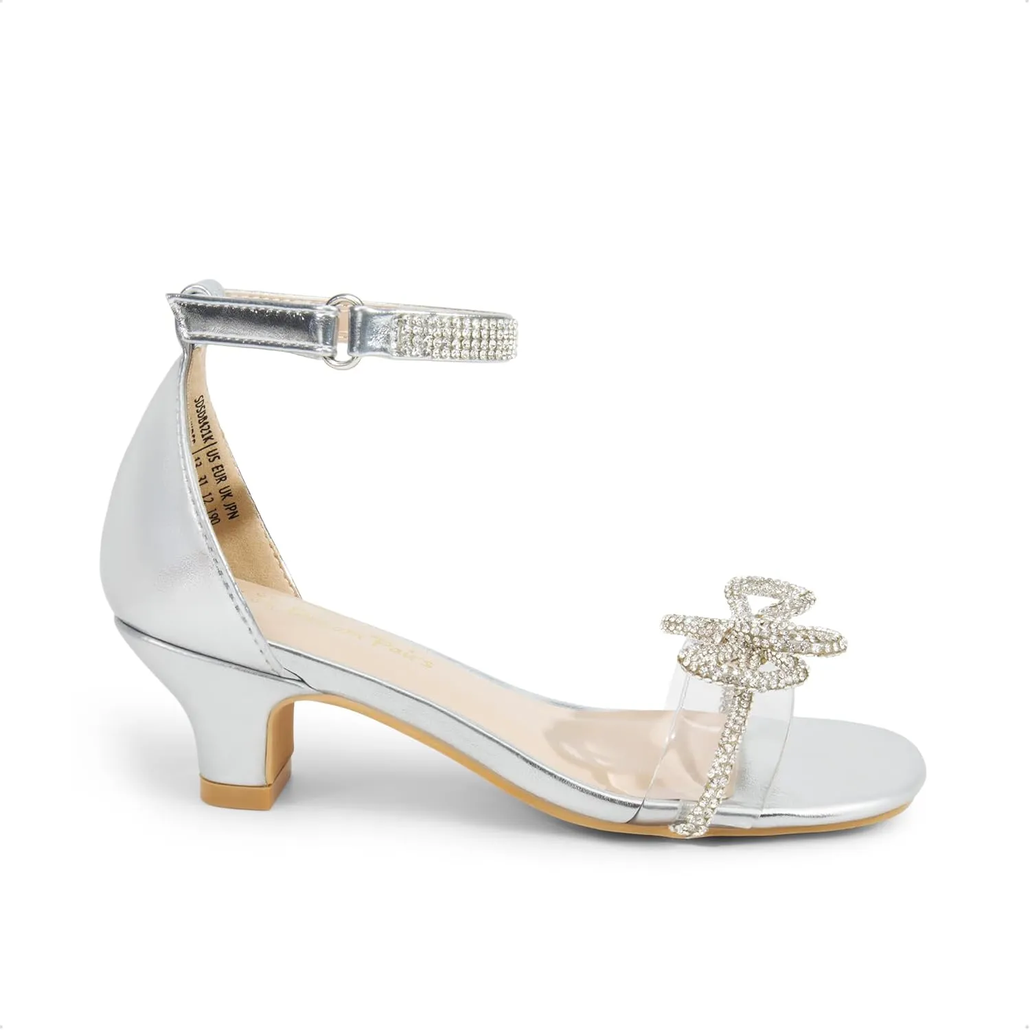 DREAM PAIRS Girls Sandals Ankle Strap Square Toe Low Heel Bow Flower Dress Shoes