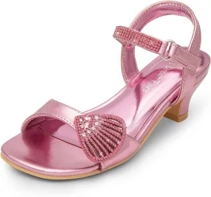 DREAM PAIRS Girls Sandals Ankle Strap Square Toe Low Heel Crystal Shell Wedding Party Flower Dress Shoes for Little Kids/Big Kids
