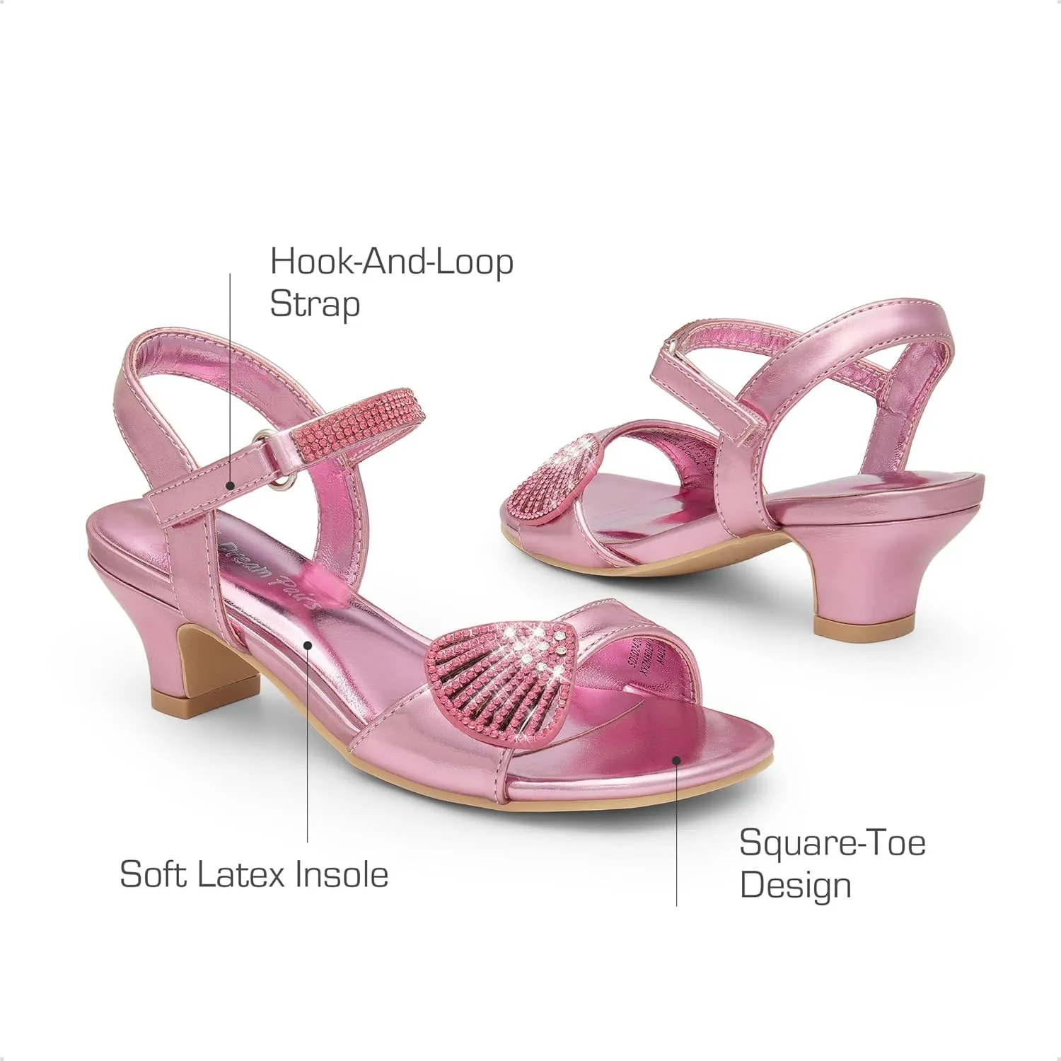 DREAM PAIRS Girls Sandals Ankle Strap Square Toe Low Heel Crystal Shell Wedding Party Flower Dress Shoes for Little Kids/Big Kids